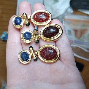 Givenchy Authentic vintage 80s scarab Egyptian revival set earrings pendant